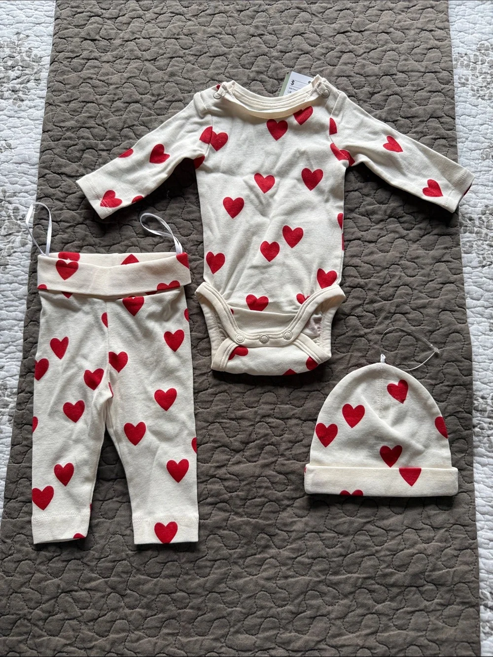 H&M Cream and Red Heart Baby Matching Set